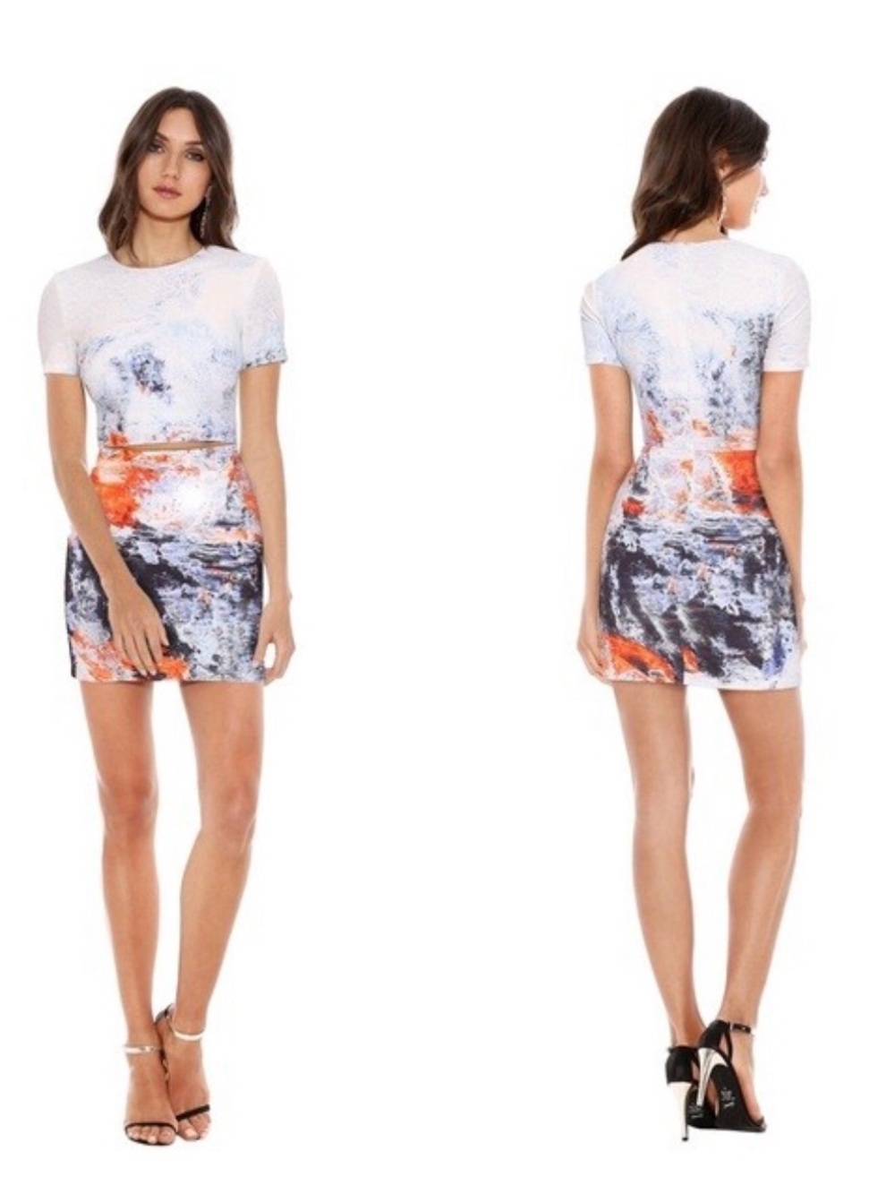 BEC + BRIDGE Abstract Cutout Mini Dress Size 8 Lava Print Bodycon